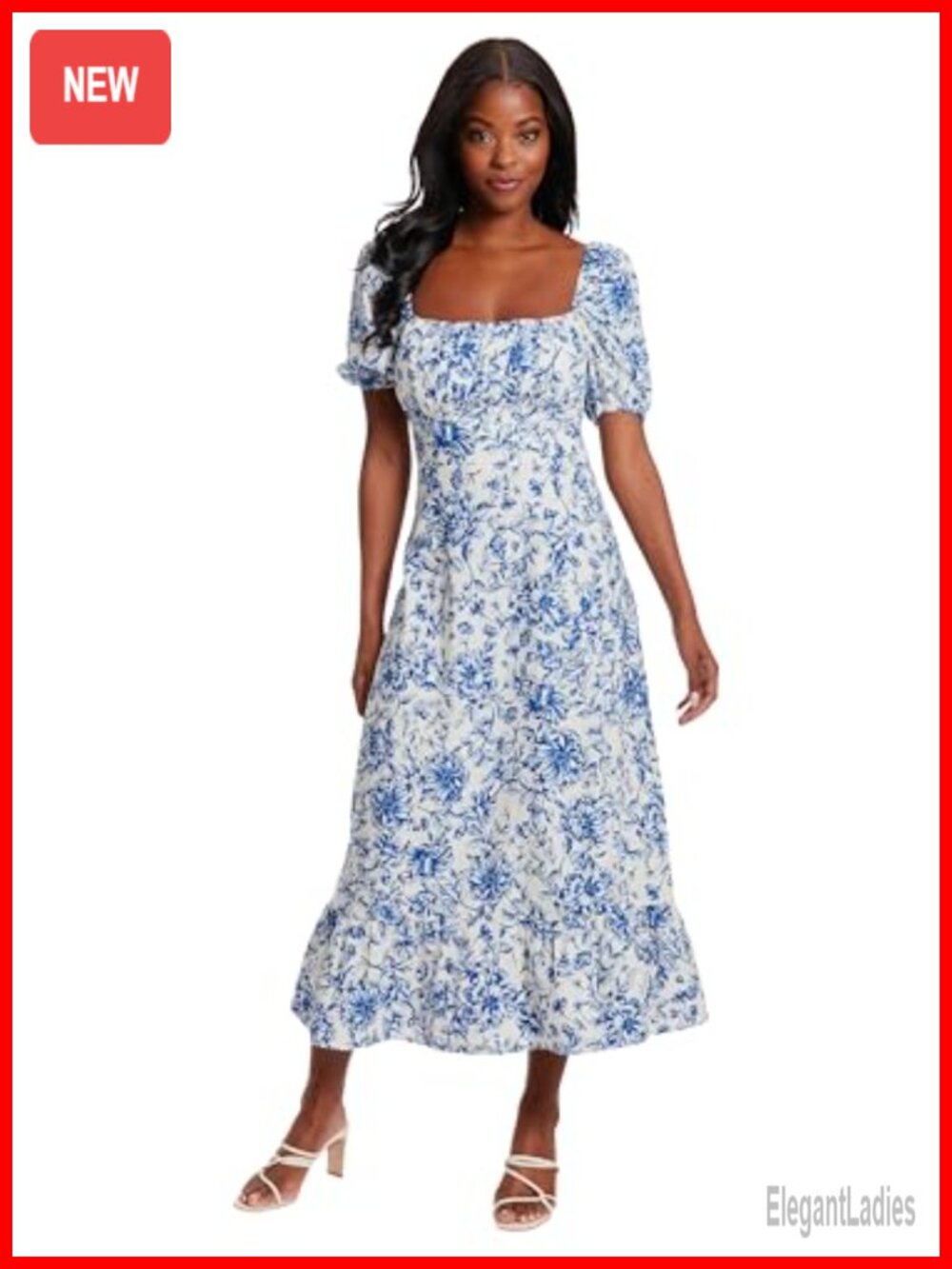London Times Square Neck Smocked Linen Blend Midi Dress
